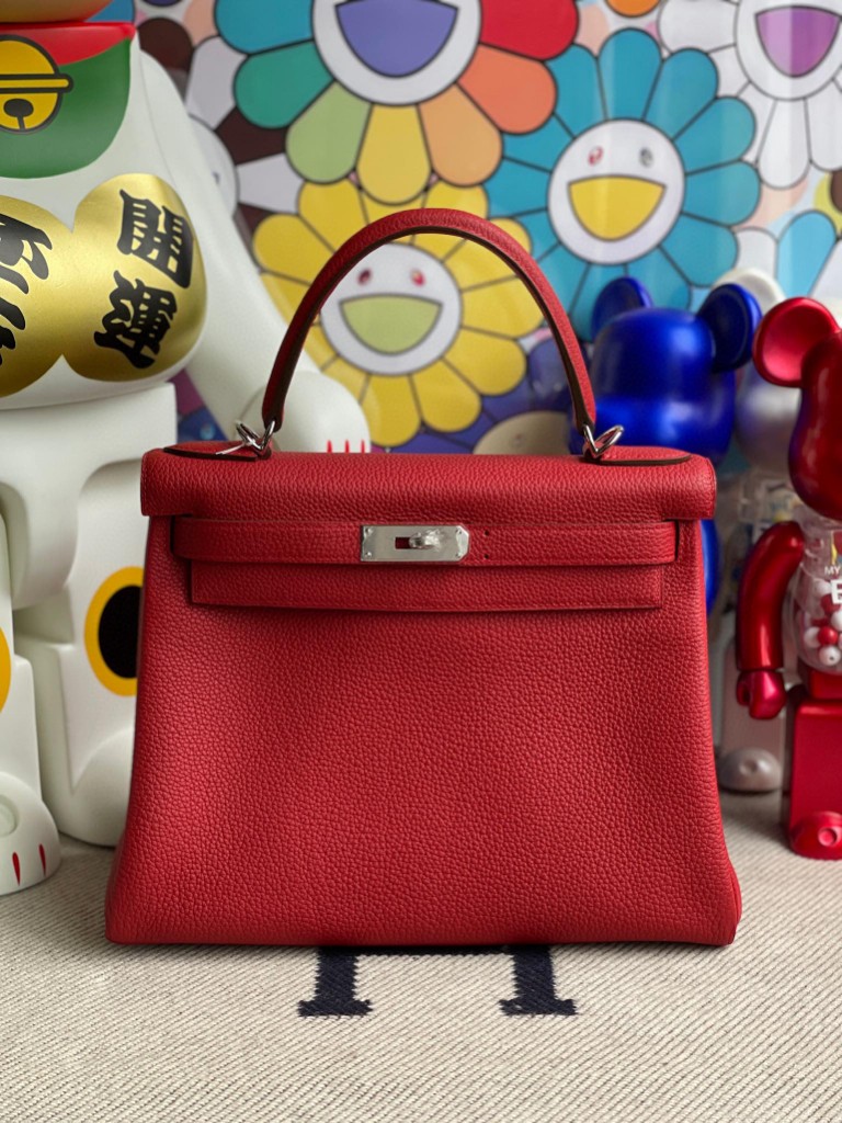 Hermès（爱马仕）Kelly 凯莉包 原厂小牛皮 Q5 国旗红 Rouge casaque 银扣 28cm 顶级手缝