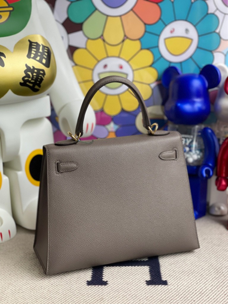 Hermès（爱马仕）Kelly 凯莉包 Epsom 原厂掌纹皮 etain 锡器灰 金扣 25cm 顶级手缝