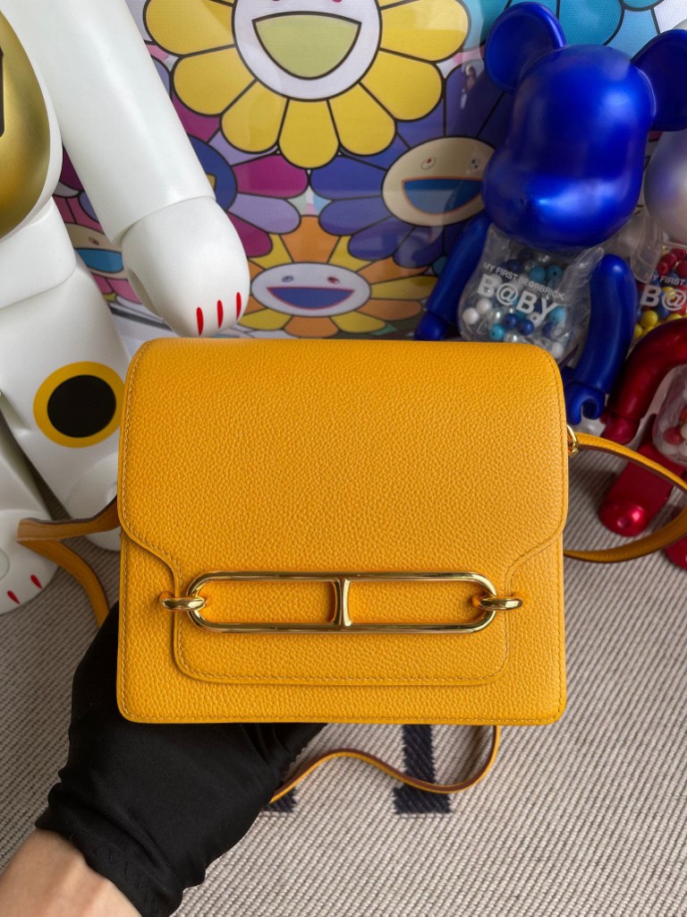 Hermès（爱马仕）Roulis 猪鼻包 Evecolor 9V 太阳黄 金扣 18cm 顶级手缝