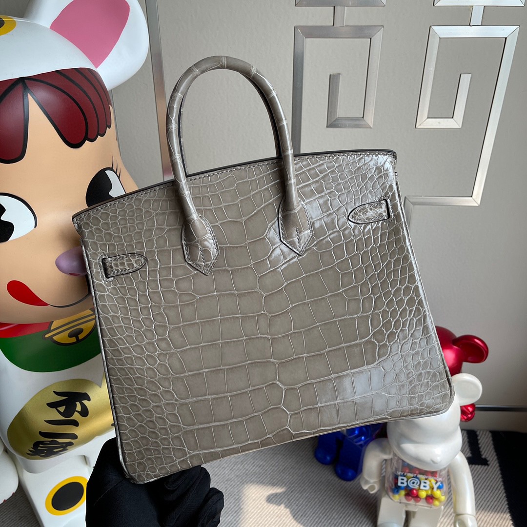 Hermès（爱马仕）Birkin 铂金包 Alligator shiny 亮面鳄鱼 ck81 斑鸠灰 金扣 25cm 顶级手缝