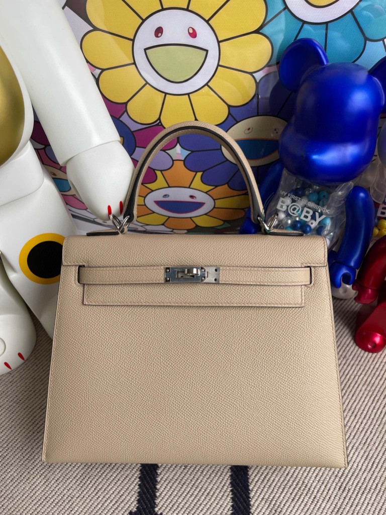 Hermès（爱马仕）Kelly 凯莉包 Epsom 原厂掌纹皮 S2 风衣灰 Trench 银扣 25cm 顶级手缝