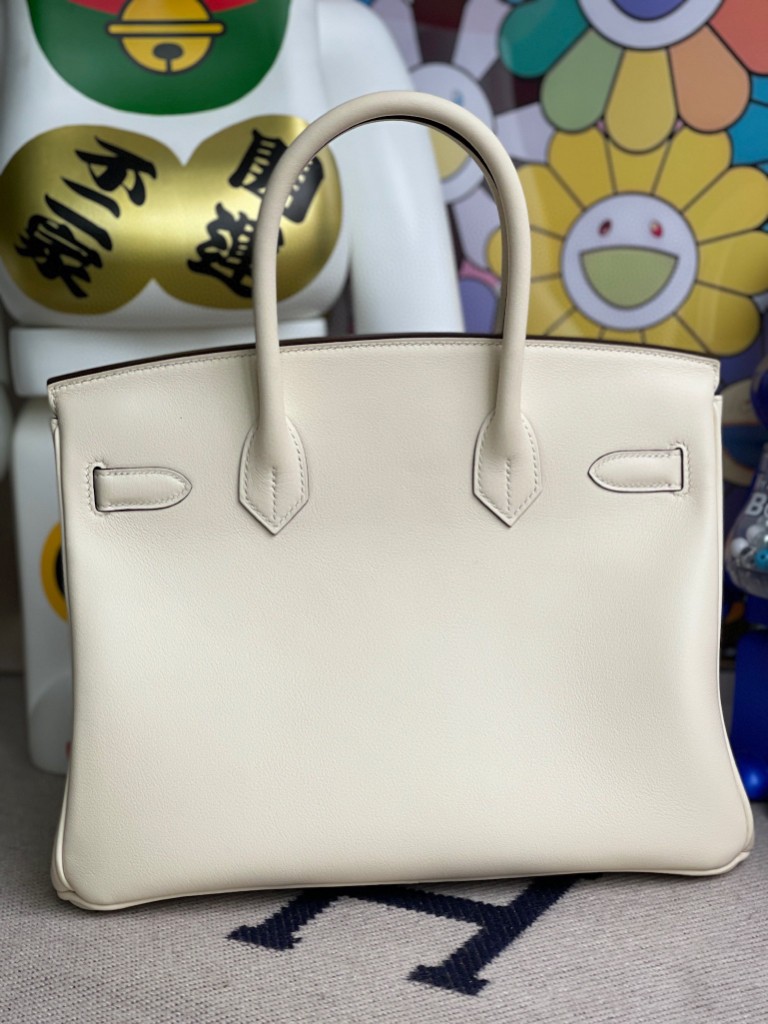 Hermès(爱马仕)Birkin 铂金包 Swift皮 nata 奶昔白 银扣 30cm 顶级手缝-拉尔森鳄鱼皮具定制 - 爱马仕包包官网 Hermès(爱马仕)Birkin 铂金包 Swift皮 nata 奶昔白 银扣 30cm 顶级手缝