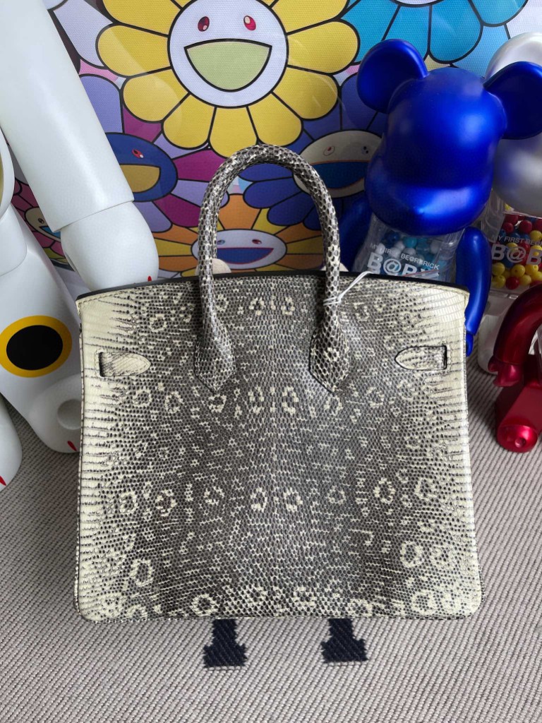 Hermès（爱马仕）Birkin 铂金包 Lizard 进口亮面蜥蜴 原色 小喜马拉雅色 银扣 25cm 顶级手缝