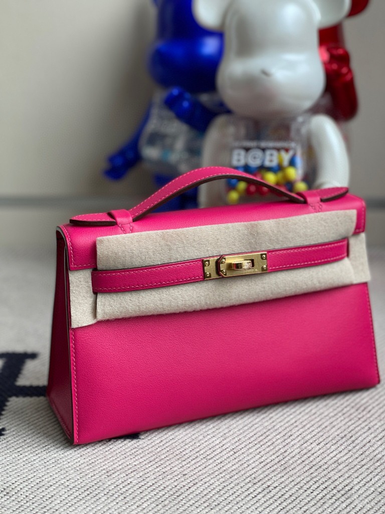 Hermès（爱马仕）最新色 Mini kelly pochette 墨西哥粉 Rose mexico Swift 金扣 22cm