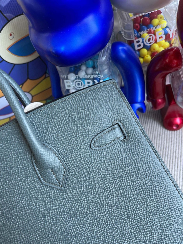 Hermès(爱马仕)Birkin 铂金包 Epsom 原厂掌纹皮灰 绿色 银扣 25cm 顶级手缝-拉尔森鳄鱼皮具定制 - 爱马仕包包官网 Hermès(爱马仕)Birkin 铂金包 Epsom 原厂掌纹皮灰 绿色 银扣 25cm 顶级手缝