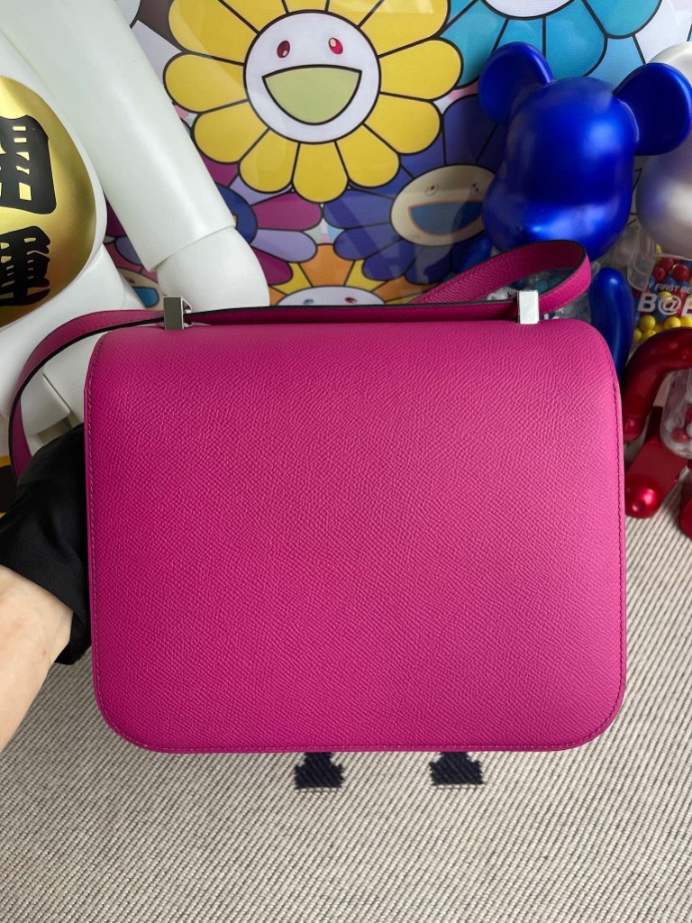 Hermès（爱马仕）Constance 空姐包 Epsom 原厂掌纹皮 L3 玫瑰紫 rose purple 银扣 24cm  现货