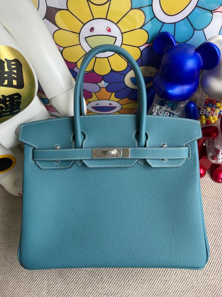 Hermès（爱马仕）Birkin 铂金包 原厂小牛皮 Togo ck75 牛仔蓝 Blue jean 银扣 30cm 顶级手缝