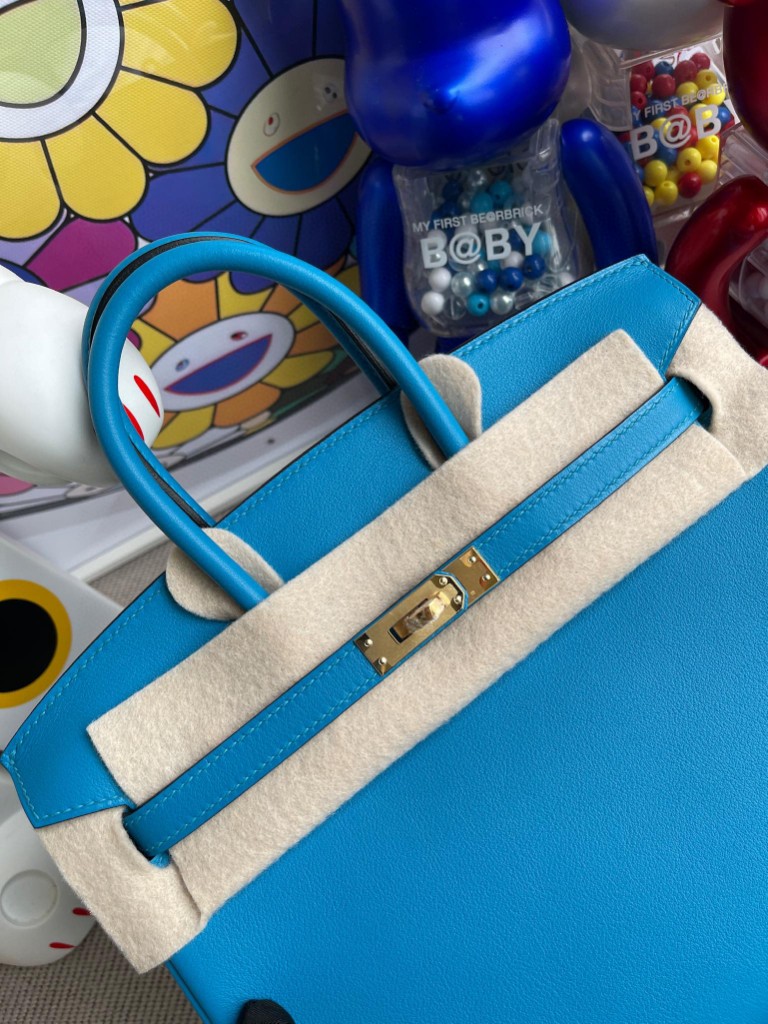 Hermès（爱马仕）Birkin 铂金包 Swift皮 0F 佛罗里达蓝 金扣 25cm 顶级手缝