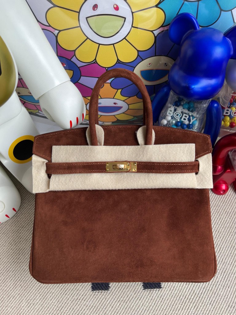 Hermès（爱马仕）Birkin 铂金包 麂皮 乌木色 金扣 25cm 顶级手缝