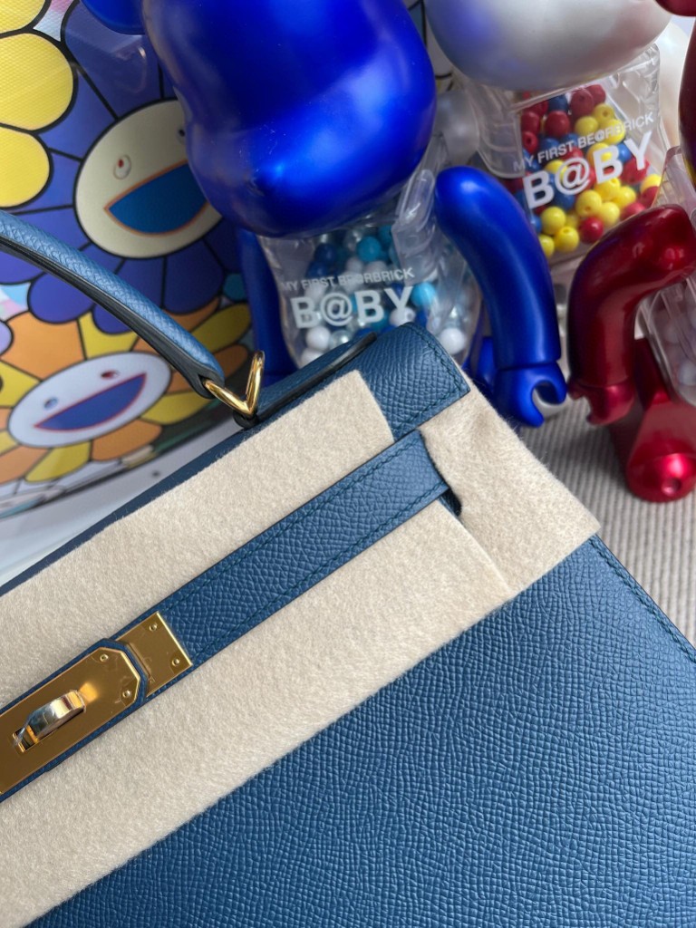 Hermès（爱马仕）Kelly 凯莉包 Epsom 原厂掌纹皮 S4 深邃蓝 deep blue 金扣 28cm 顶级手缝
