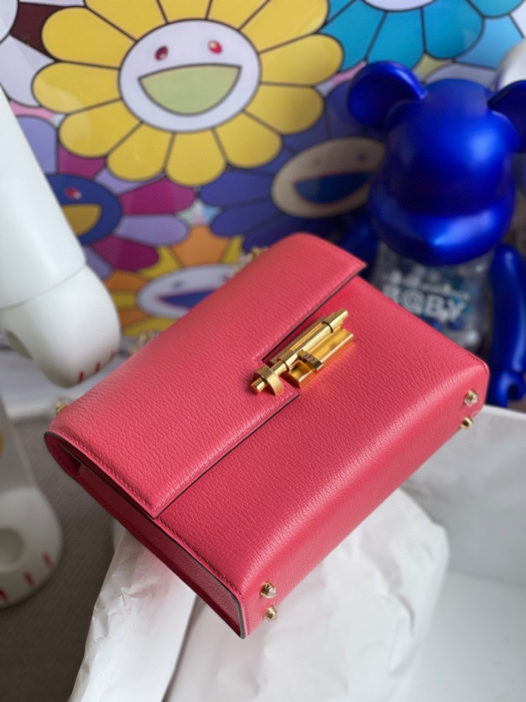 Hermès（爱马仕）Verrou 插销包 Chevre 山羊皮 8W 唇膏粉 rose azalee 金扣 17cm 顶级手缝 现货