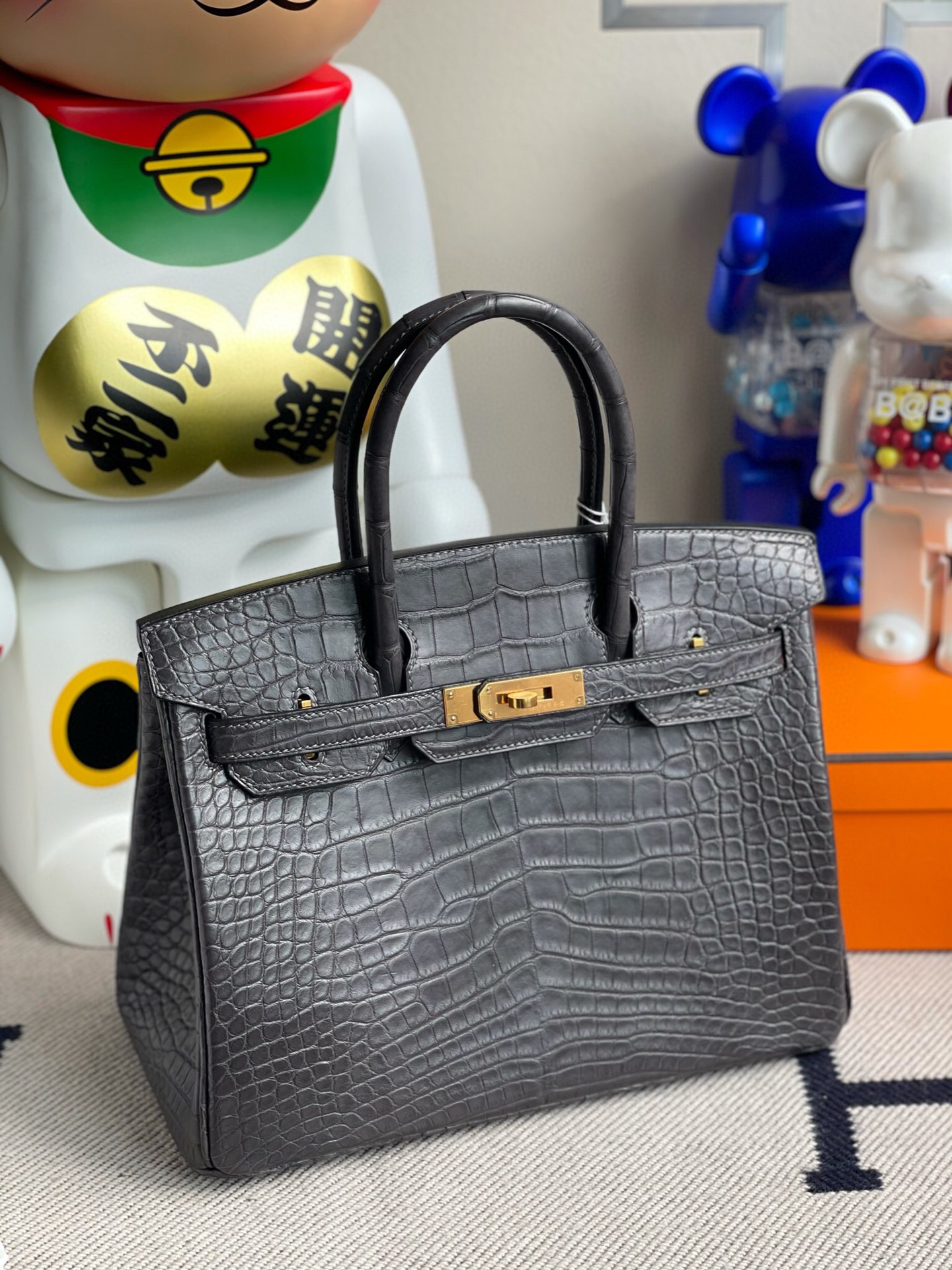 Hermès（爱马仕）Birkin 铂金包 alligator matt 雾面鳄鱼 ck88 石墨灰 金扣 30cm