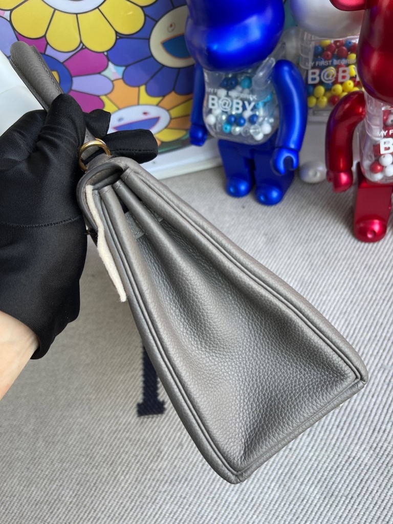 Hermès（爱马仕）Kelly 凯莉包 原厂小牛皮 togo 8F 锡器灰 etain 金扣 25cm 顶级手缝