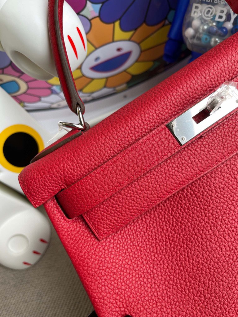 Hermès（爱马仕）Kelly 凯莉包 原厂小牛皮 Q5 国旗红 Rouge casaque 银扣 28cm 顶级手缝
