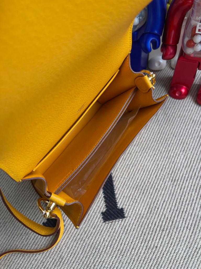 Hermès（爱马仕）Roulis 猪鼻包 Evecolor 9V 太阳黄 金扣 18cm 顶级手缝