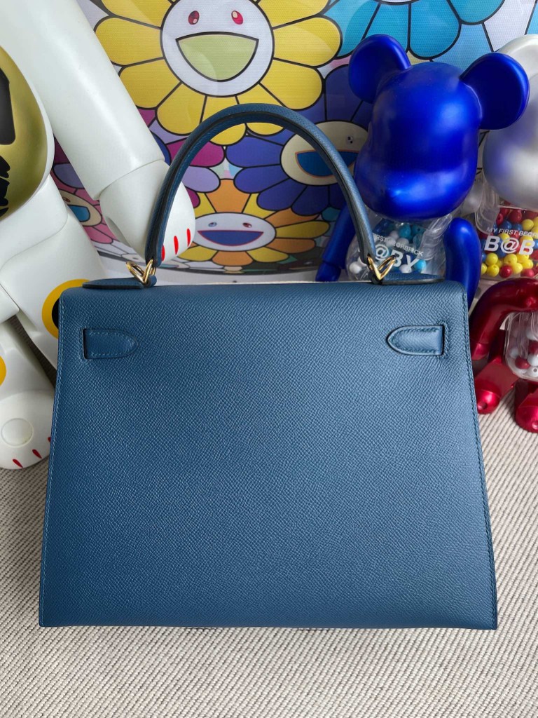 Hermès（爱马仕）Kelly 凯莉包 Epsom 原厂掌纹皮 S4 深邃蓝 deep blue 金扣 28cm 顶级手缝