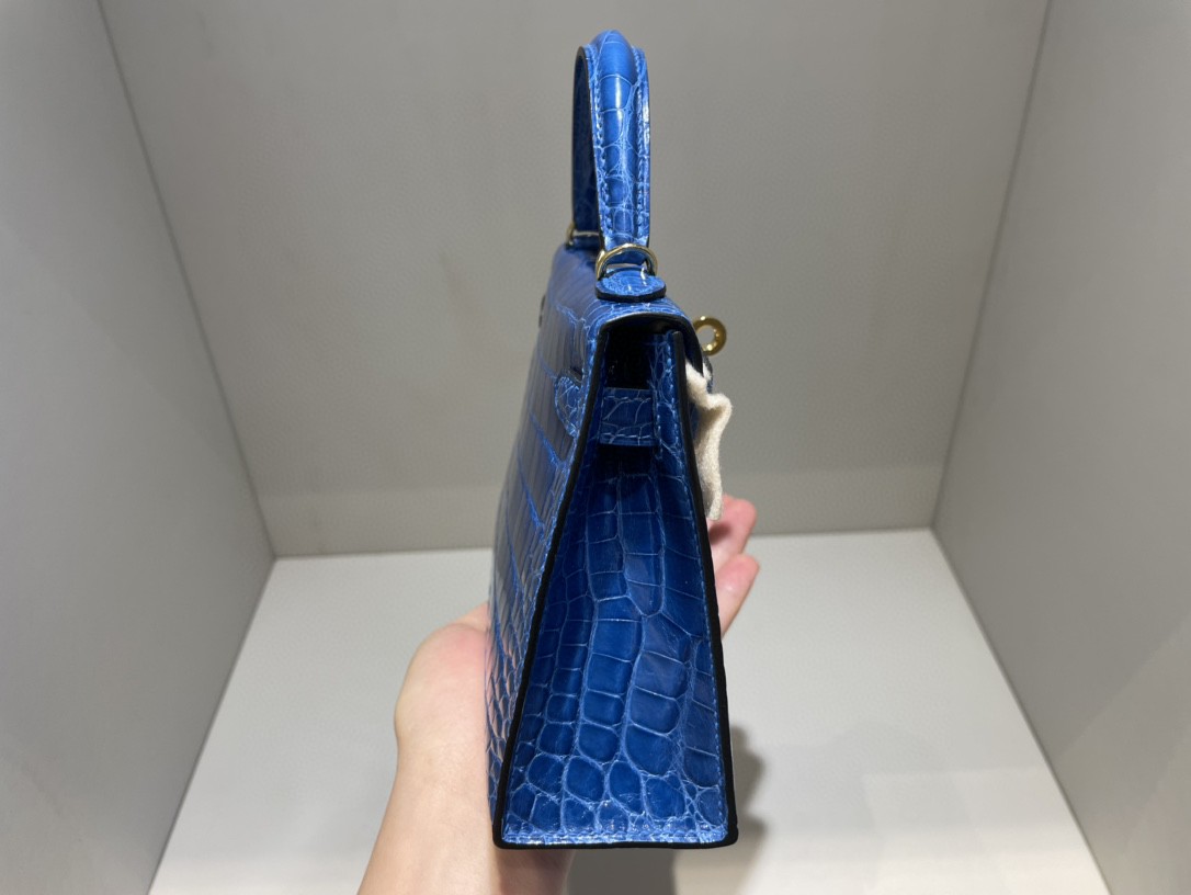 Hermès（爱马仕）Mini kelly ll Alligator shiny 亮面鳄鱼 7Q 希腊蓝 金扣 顶级手缝 现货
