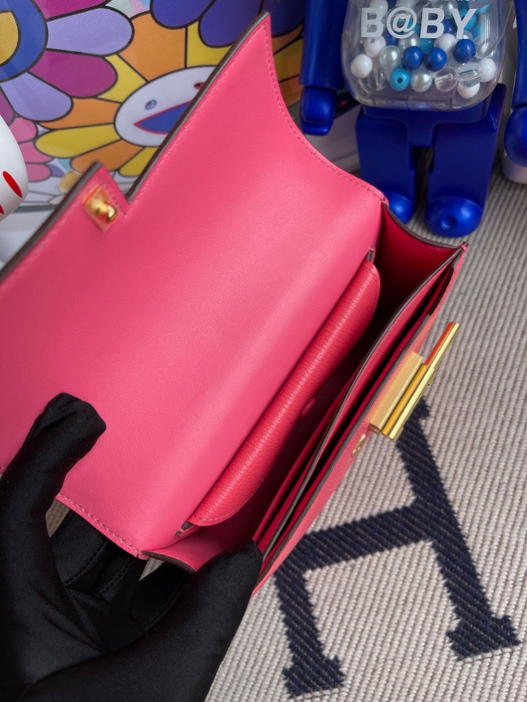 Hermès（爱马仕）Verrou 插销包 Chevre 山羊皮 8W 唇膏粉 rose azalee 金扣 17cm 顶级手缝 现货