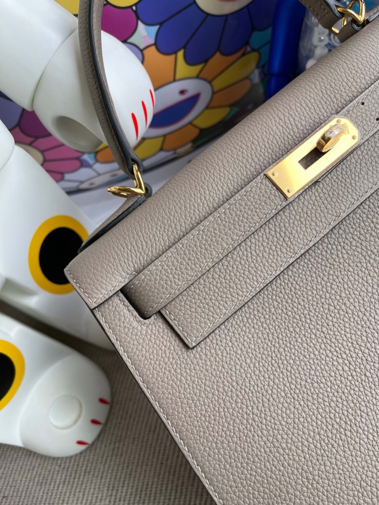 Hermès（爱马仕）Kelly 凯莉包 原厂小牛皮 togo M8 沥青灰 金扣 28cm 顶级手缝