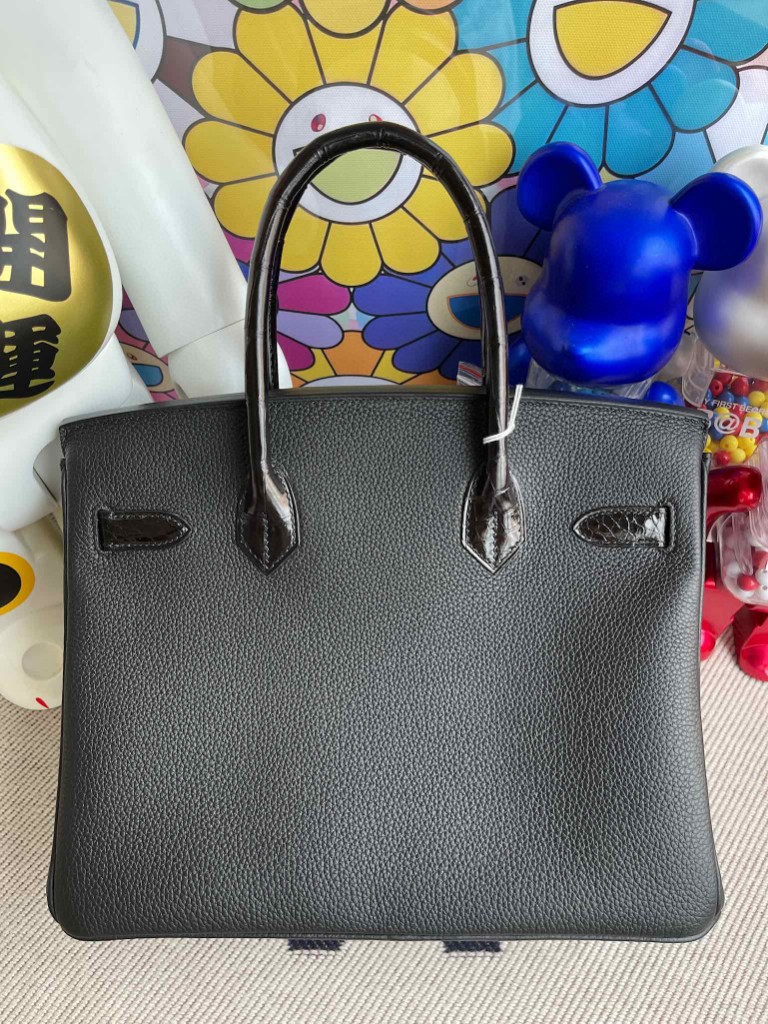 Hermès（爱马仕）Touch 系列 Birkin 铂金包 黑色 亮面两点鳄鱼 银扣 30cm 顶级手缝