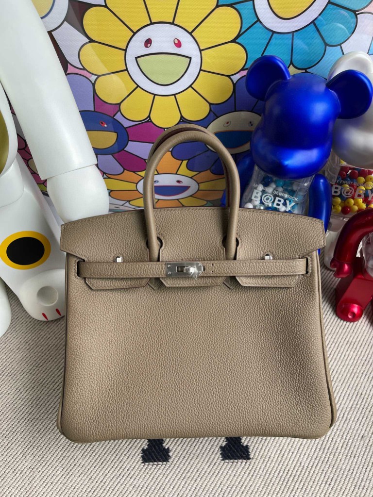 Hermès（爱马仕）Birkin 铂金包 原厂小牛皮 togo ck18 大象灰 内拼水妖蓝 银扣 25cm 顶级手缝