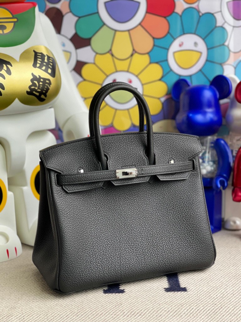 Hermès（爱马仕）Birkin 铂金包 原厂小牛皮 Togo ck89 黑色 Noir 银扣 25cm 顶级手缝