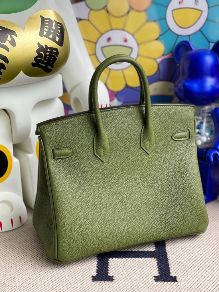 Hermès（爱马仕）Birkin 铂金包 原厂小牛皮 橄榄绿 银扣 25cm 顶级手缝