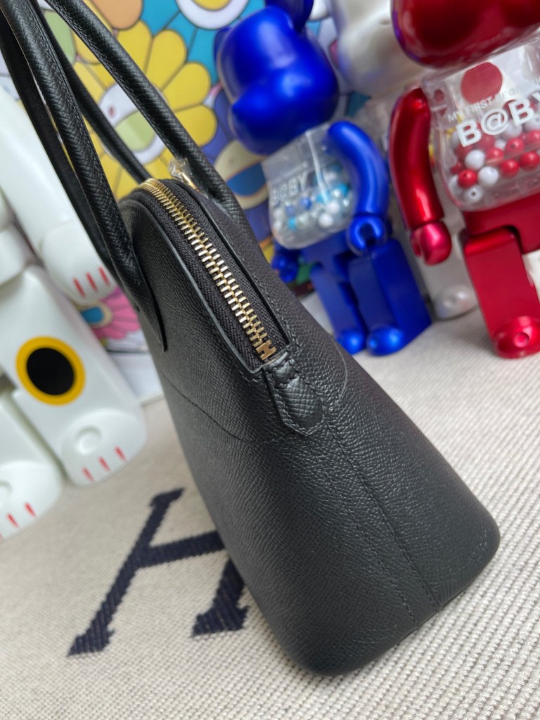 Hermès（爱马仕）Bolide 保龄球包 Epsom 原厂掌纹皮 ck89 黑色 Noir 金扣 27cm 顶级手缝