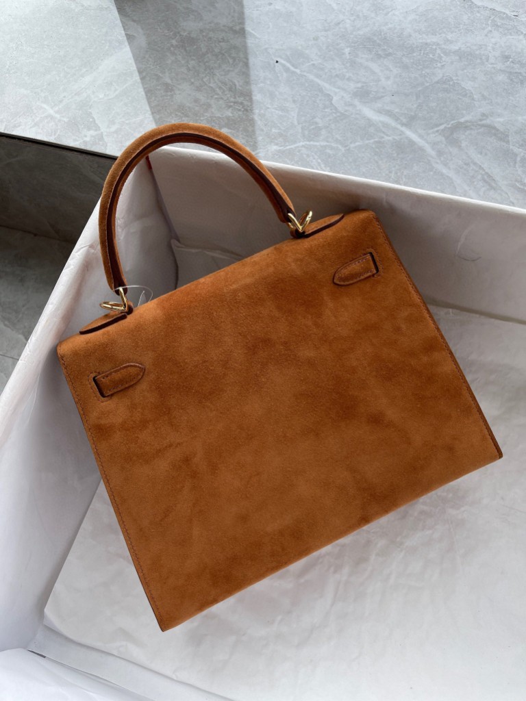 Hermès（爱马仕）Kelly 凯莉包 麂皮 ck37 金棕色 Gold 金扣 25cm 顶级手缝 现货