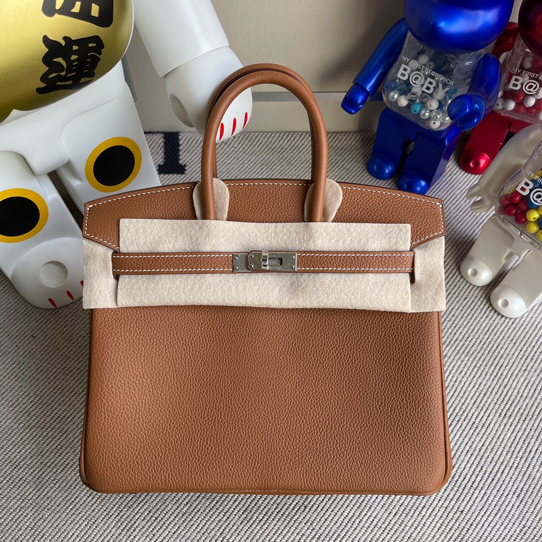 Hermès（爱马仕）Birkin 铂金包 原厂小牛皮 togo ck37 金棕色 gold 银扣 25cm 现货