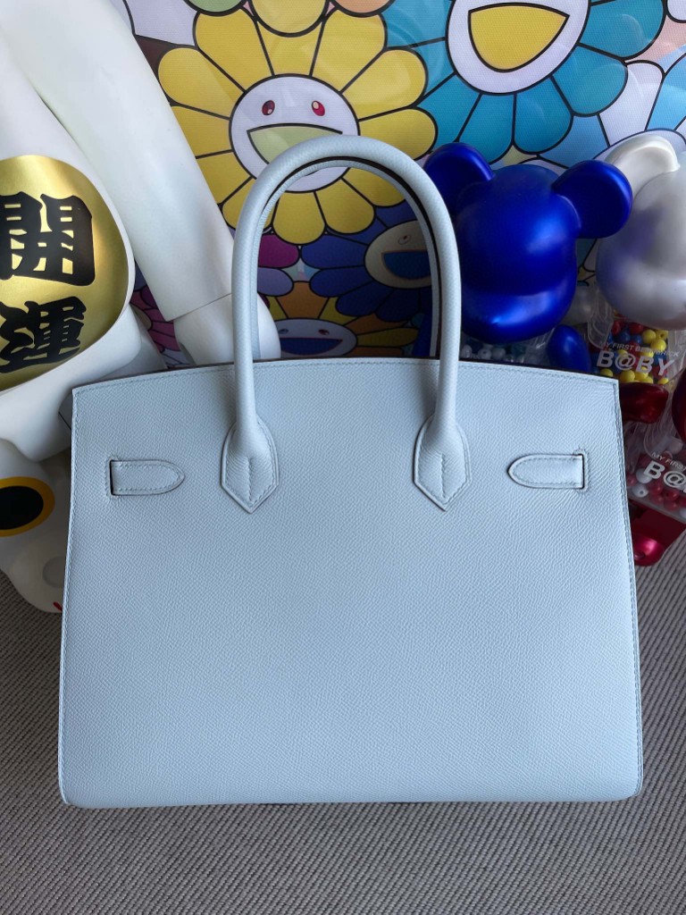 Hermès（爱马仕）Birkin 铂金包 Epsom 原厂掌纹皮 T0 雾蓝色 银扣 30cm 顶级手缝 定制
