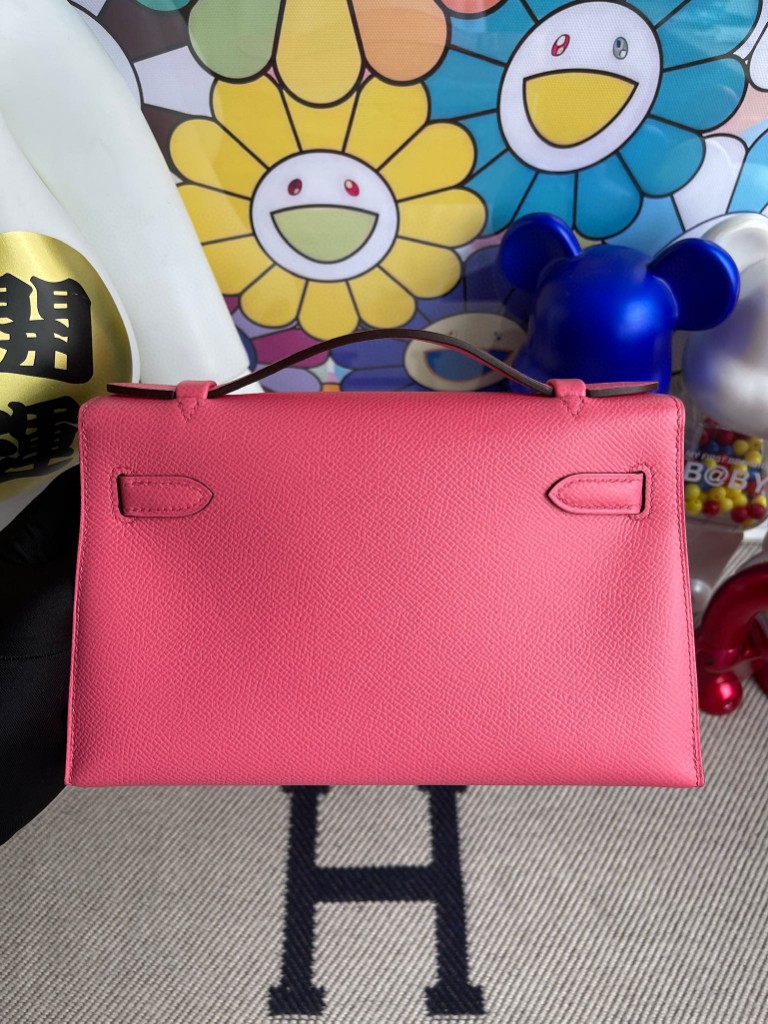Hermès（爱马仕）Mini pochette Epsom 原厂掌纹皮 8W 唇膏粉 rose azalee 金扣 22cm 手拿包 晚宴包