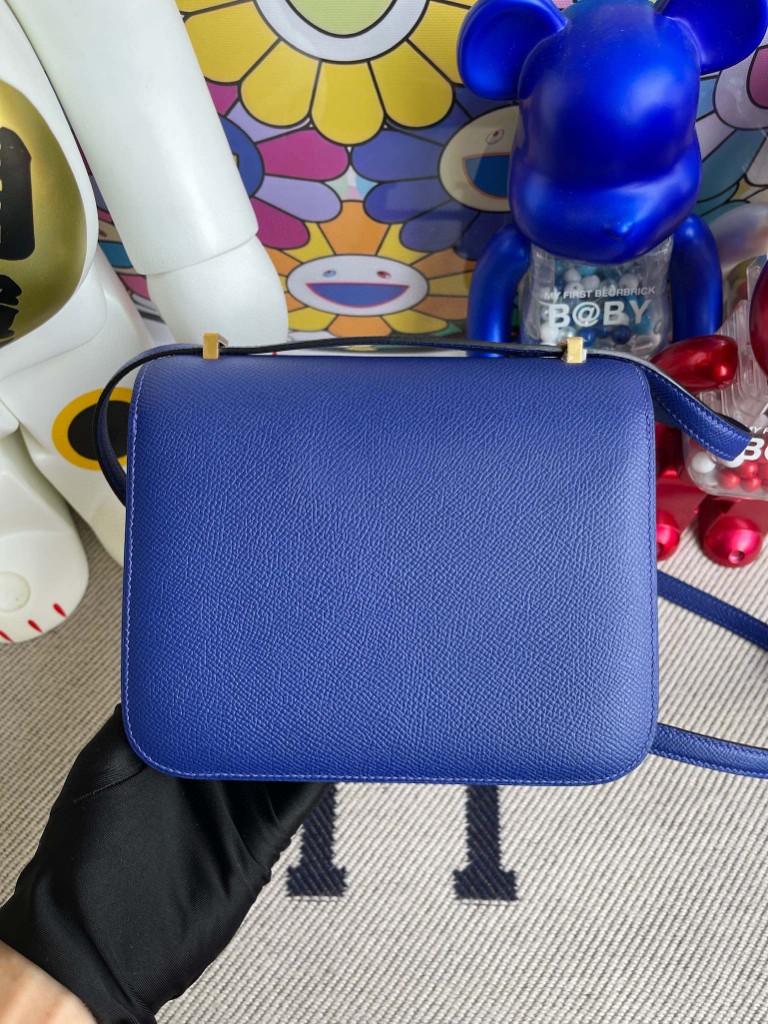Hermès（爱马仕）Constance 空姐包 Epsom 原厂掌纹皮 7T 电光蓝 金扣 18cm 顶级手缝