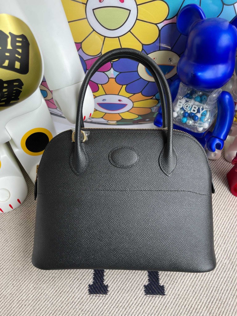 Hermès（爱马仕）Bolide 保龄球包 Epsom 原厂掌纹皮 ck89 黑色 Noir 金扣 27cm 顶级手缝