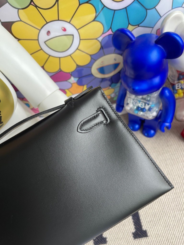Hermès（爱马仕）Mini kelly pochette Boxcalf 黑色 Noir 银扣  22cm 顶级手缝  手拿包 晚宴包