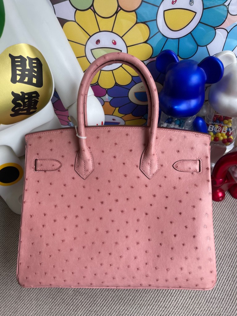 Hermès（爱马仕）Birkin 铂金包 Ostrich kk 鸵鸟 cc94 陶瓷粉 金扣 30cm 定制
