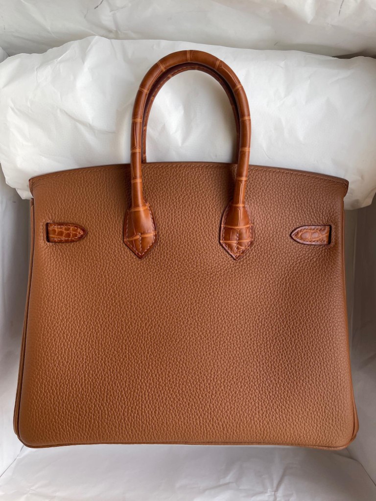 Hermès（爱马仕）Birkin Touch 系列 金棕色 雾面棕色鳄鱼 银扣 25cm 顶级手缝