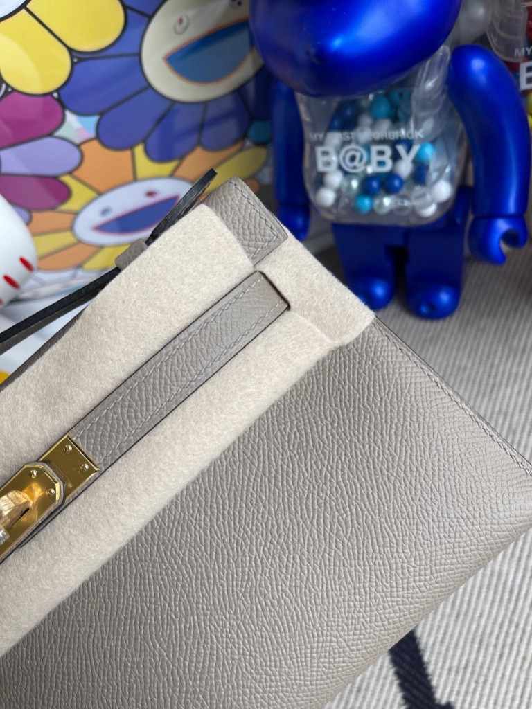 Hermès（爱马仕）Mini pochette Epsom 原厂掌纹皮 M8 沥青灰 Gris ashpite  金扣 22cm 手拿包 晚宴包