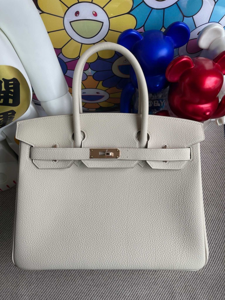 Hermès（爱马仕）Birkin 铂金包 原厂小牛皮 togo ck10 奶昔白 Craie 玫瑰金 Rose gold 30cm 顶级手缝