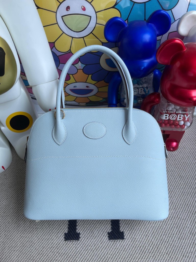 Hermès（爱马仕）Bolide 保龄球包 Epsom 原厂掌纹皮 T0 雾蓝色 金扣 27cm 顶级手缝