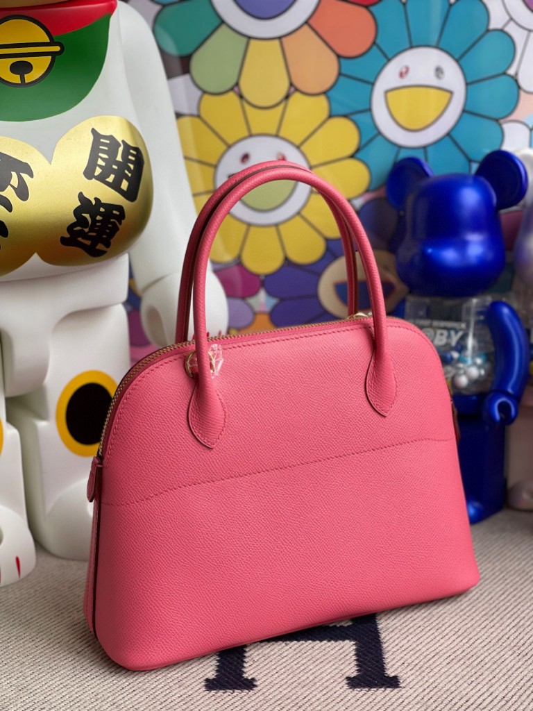 Hermès（爱马仕）Bolide 保龄球包 Epsom 原厂掌纹皮 8W 唇膏粉 rose gold 金扣 27cm 顶级手缝