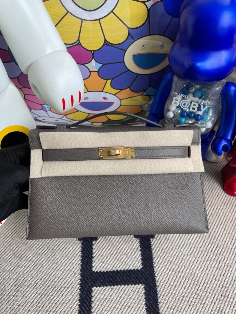 Hermès（爱马仕）Mini kelly pochette Epsom 原厂掌纹皮 8F 锡器灰 etain 金扣 22cm 顶级手缝 手拿包 晚宴包