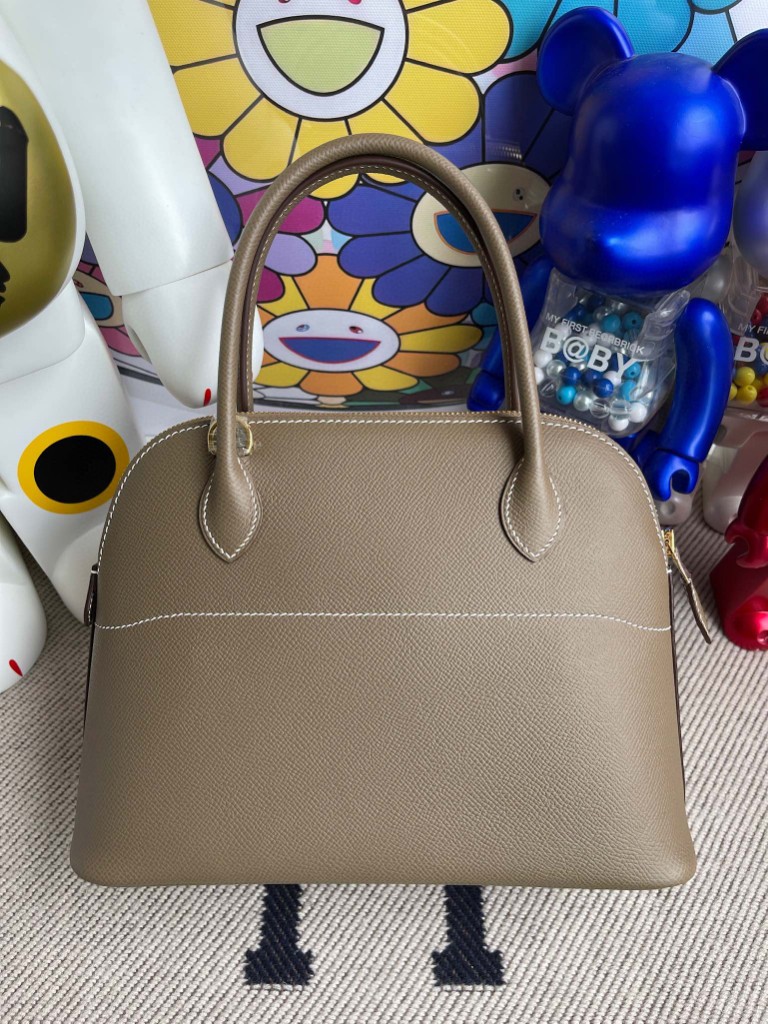 Hermès（爱马仕）Bolide 保龄球包 Epsom 原厂掌纹皮 ck18 大象灰 etoupe 金扣 27cm 顶级手缝