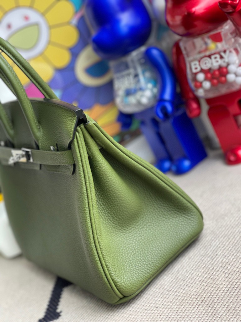 Hermès（爱马仕）Birkin 铂金包 原厂小牛皮 橄榄绿 银扣 25cm 顶级手缝