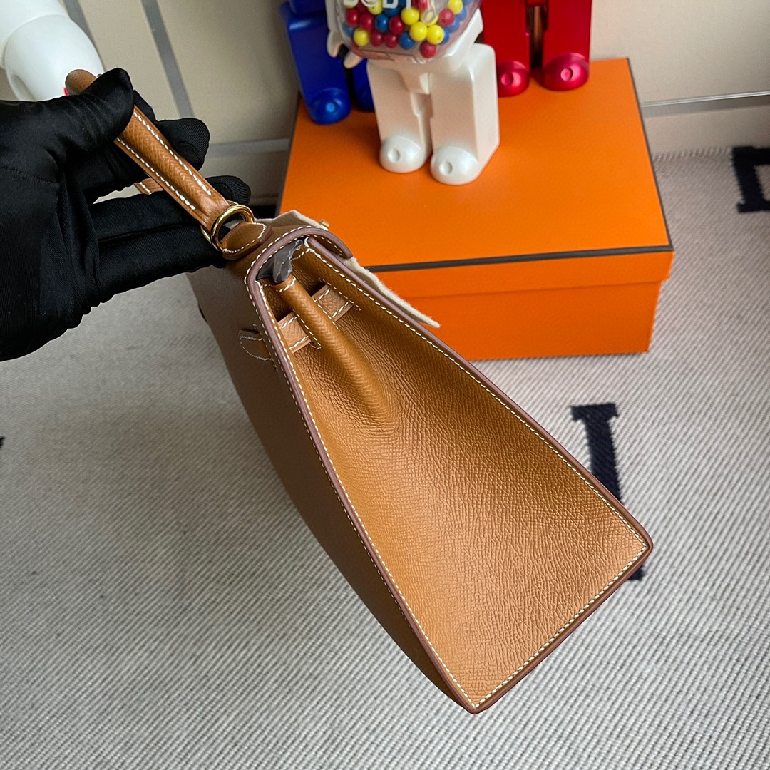 Hermès（爱马仕）Kelly 凯莉包 Epsom 原厂掌纹皮 ck37 金棕色 Gold 金扣 25cm 顶级手缝