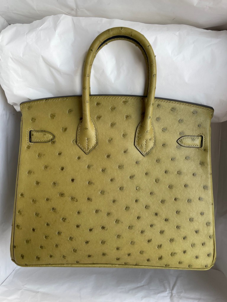 Hermès（爱马仕）Birkin 铂金包 Ostrich kk鸵鸟 草绿色 银扣 25cm 顶级手缝