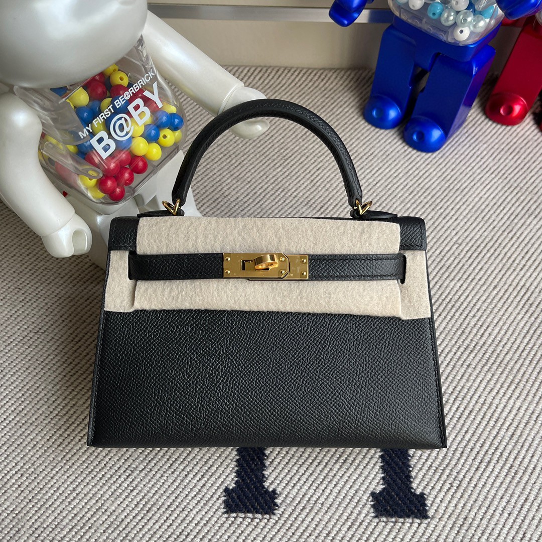 Hermès（爱马仕）Mini kelly ll Epsom 原厂掌纹皮 ck89 黑色 noir 金扣 顶级手缝 现货
