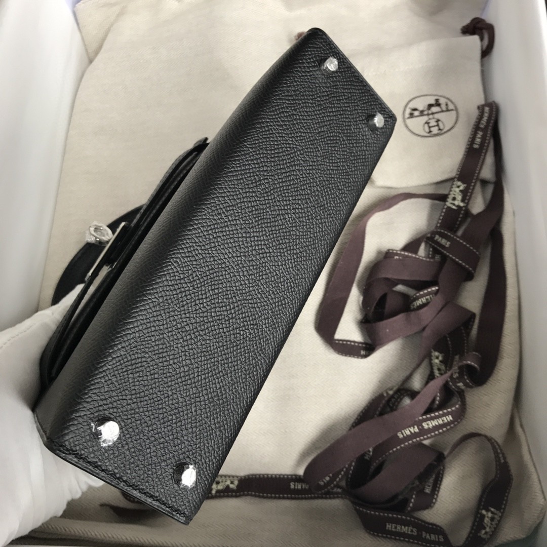 Hermès（爱马仕）Mini kelly ll Epsom 原厂掌纹皮 ck89 黑色 noir 银扣 顶级手缝 现货