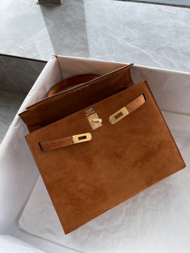 Hermès（爱马仕）Kelly 凯莉包 麂皮 ck37 金棕色 Gold 金扣 25cm 顶级手缝 现货