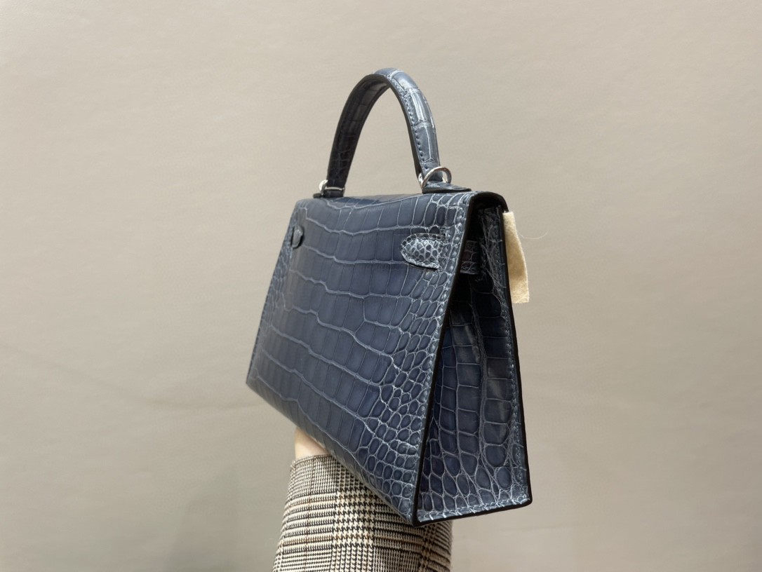 Hermès（爱马仕）Mini kelly ll Alligator shiny 亮面鳄鱼 N7 风暴蓝 银扣 顶级手缝 现货